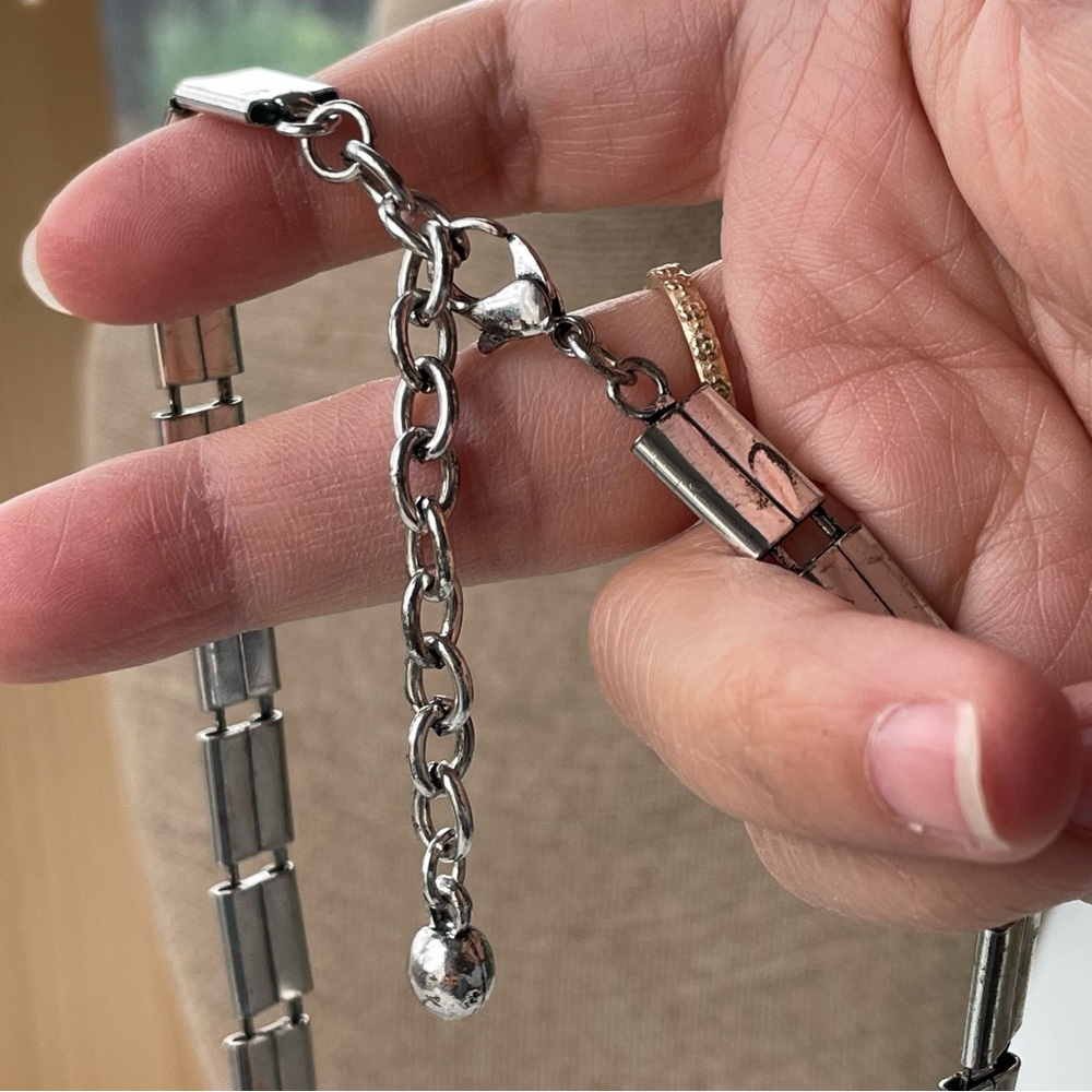 Silver Large Flat Rhinestones Statement Necklace - image 2